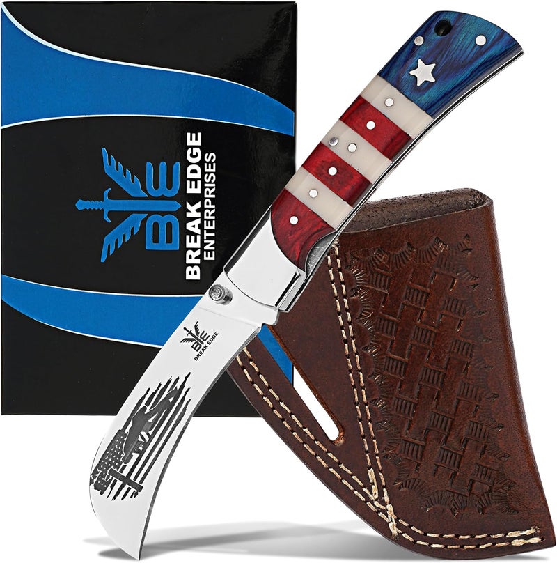 BE BREAK EDGE Hawkbill Knife,Folding Pocket Knife with Curved Blade, Lineman Tools, Stainless Steel construction. (White,Red and Blue) - Image 1